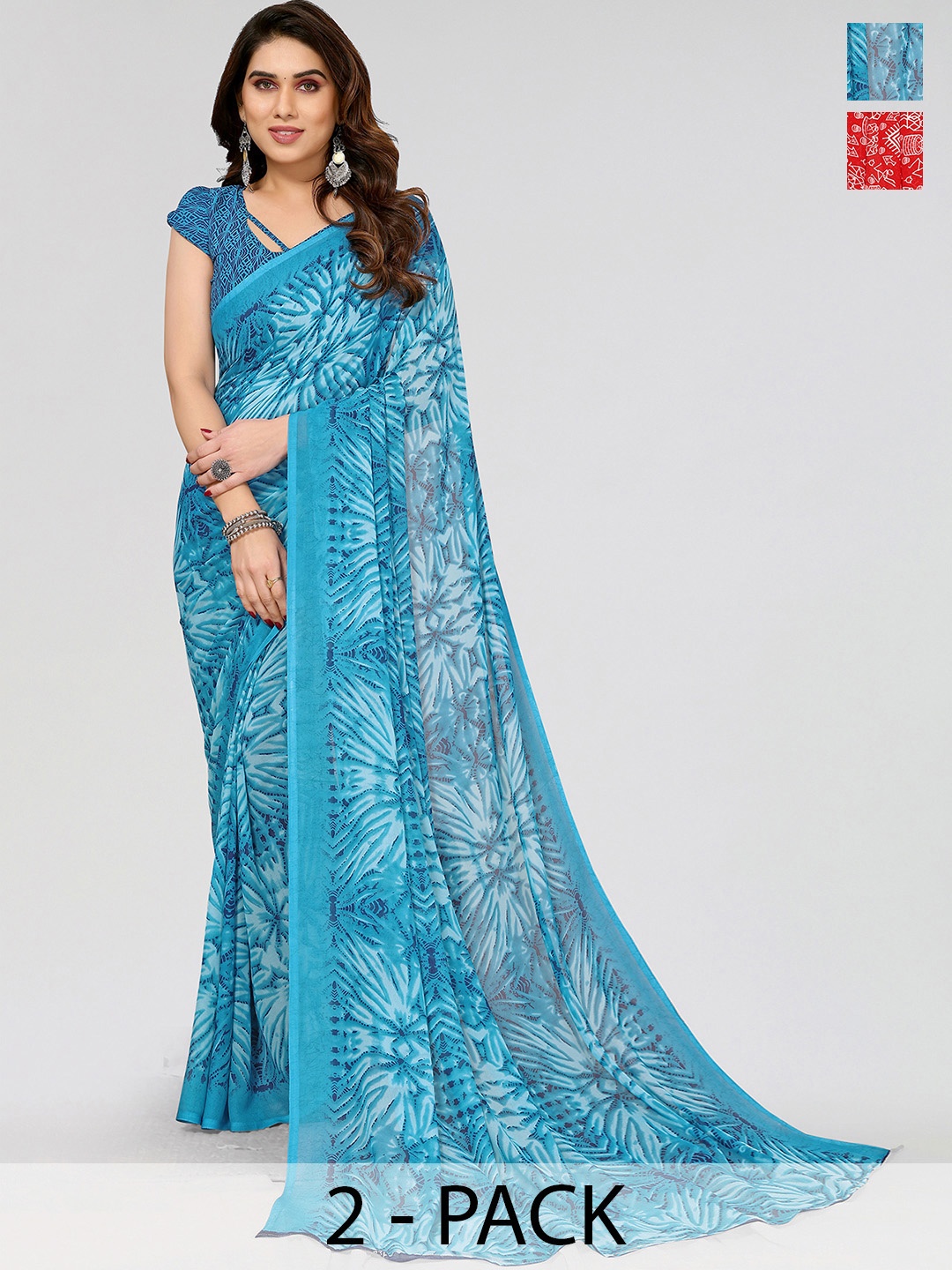 

ANAND SAREES Selection of 2 Printed Saree, Red