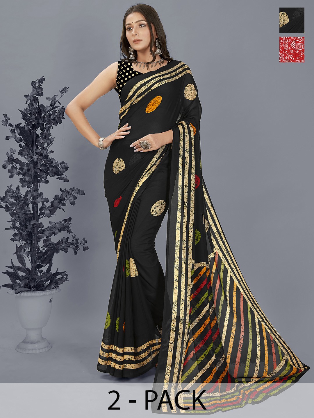 

ANAND SAREES Warli Pack of 2 Saree, Red