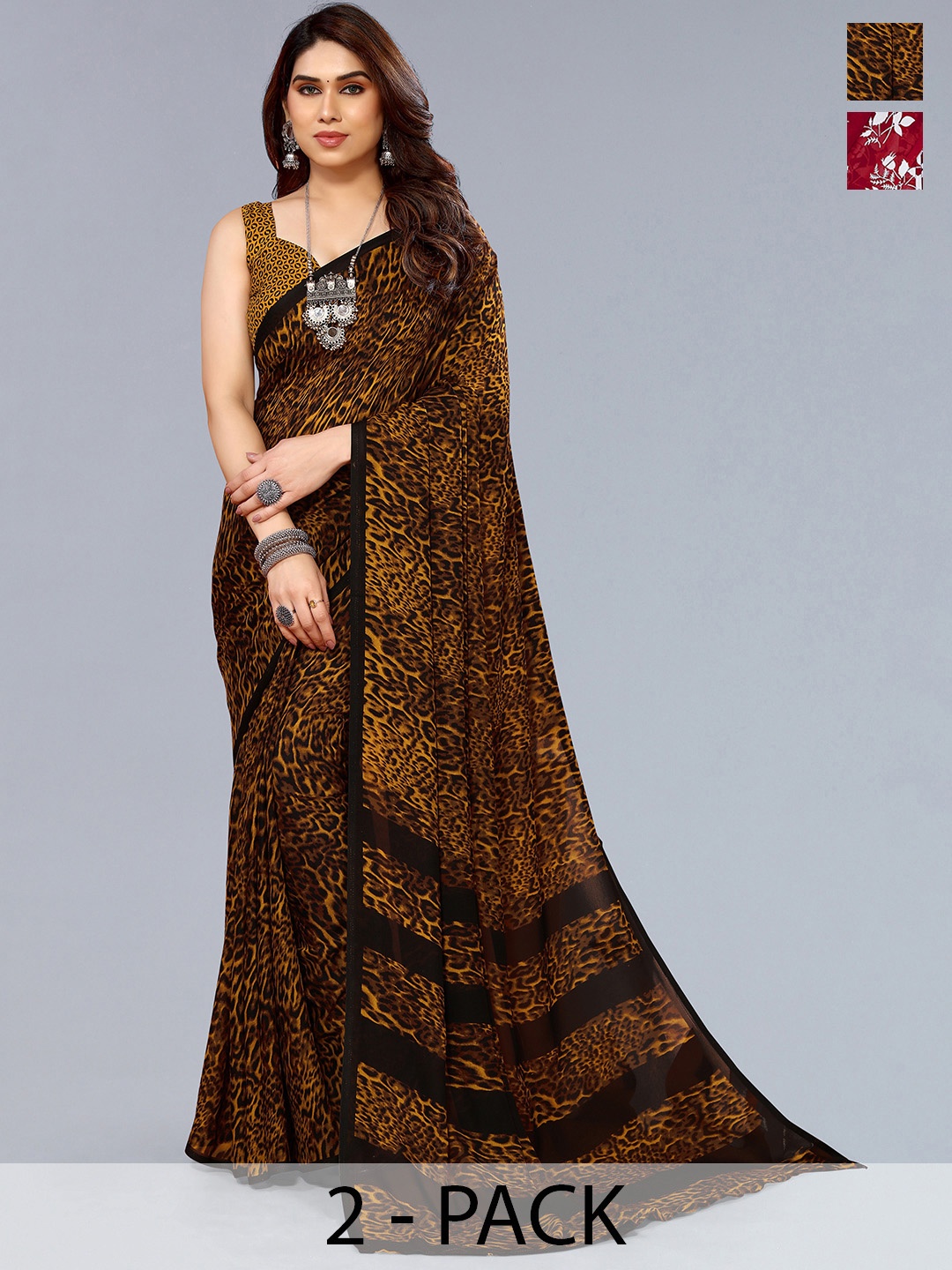 

ANAND SAREES Bagh Pack of 2 Saree, Brown
