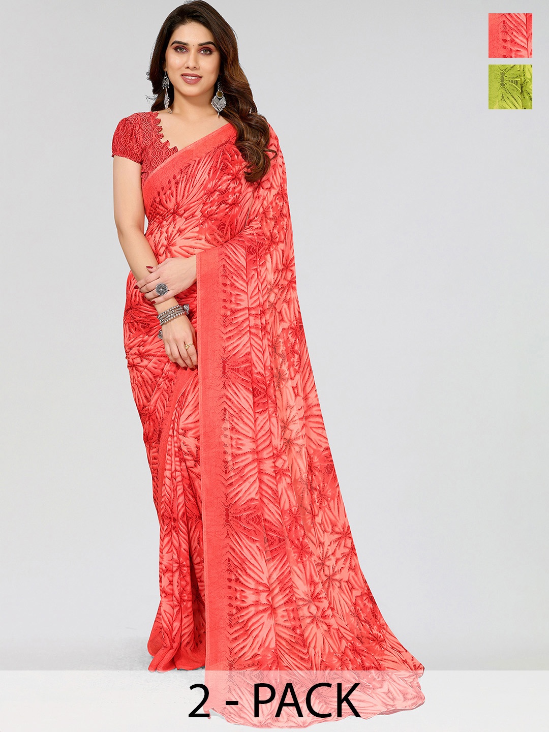 ANAND SAREES Printed Pack of 2 Saree, Red