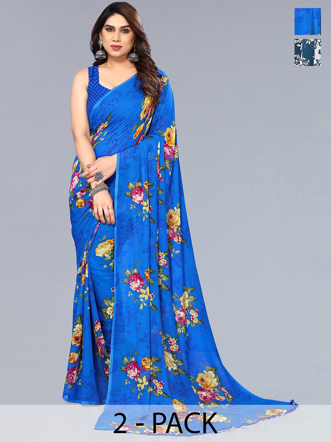 

ANAND SAREES Floral Saree, Blue