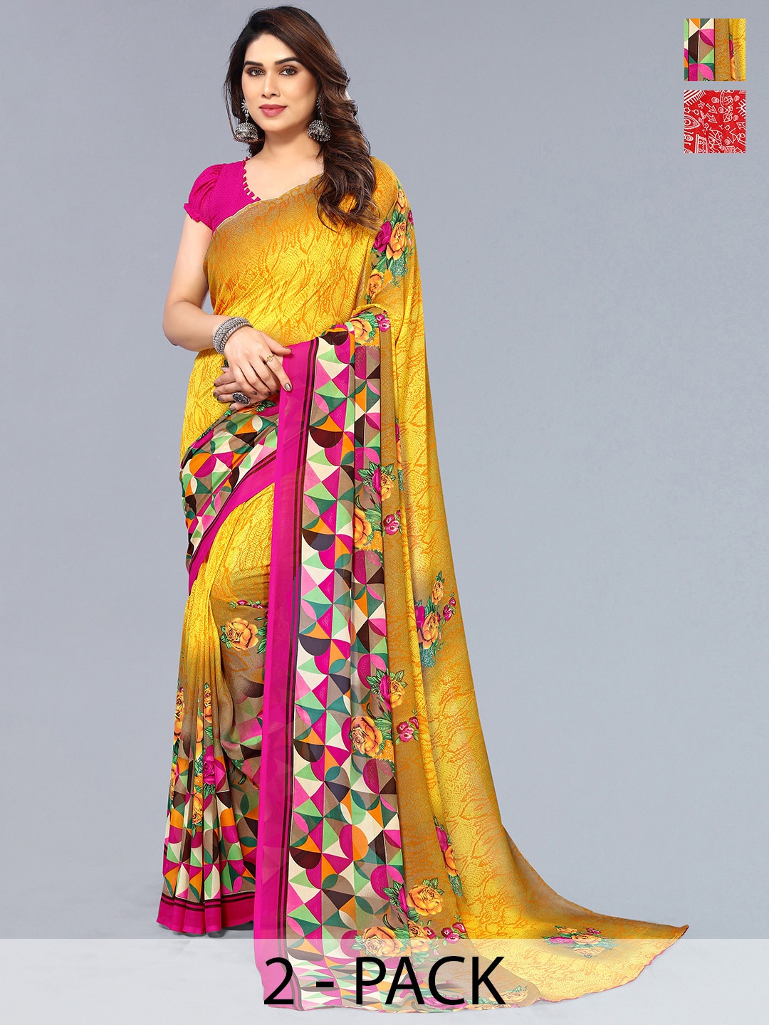 ANAND SAREES Floral Saree, Red
