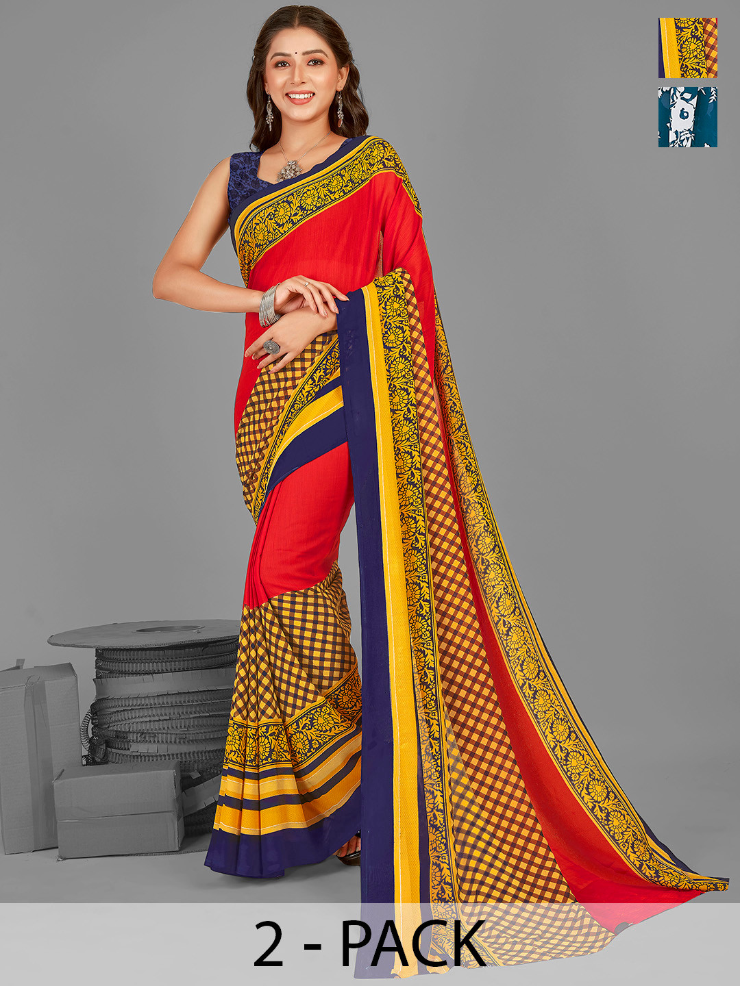 

ANAND SAREES Floral Poly Georgette Saree, Blue