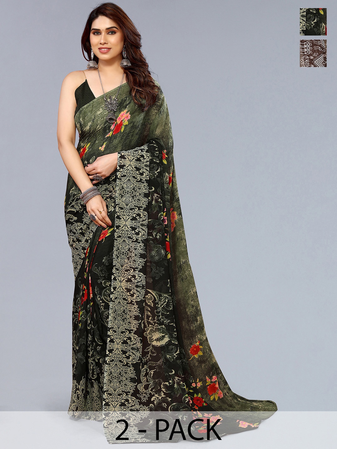 

ANAND SAREES Warli Printed Saree, Brown
