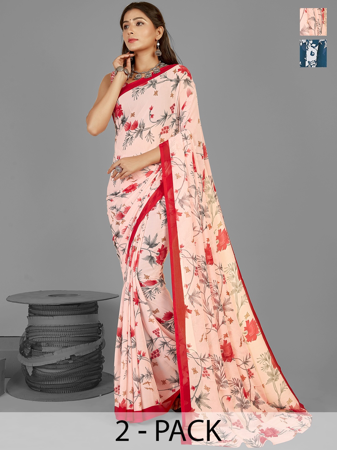 

ANAND SAREES Floral Poly Georgette Saree, Peach