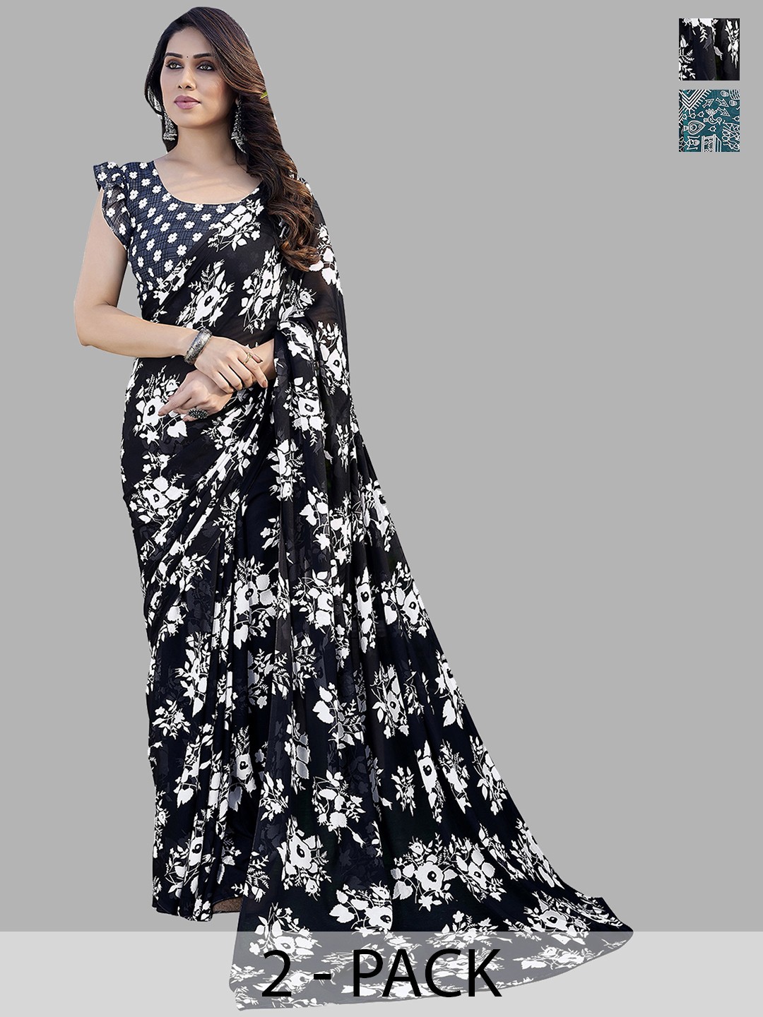 

ANAND SAREES Floral Saree, Black