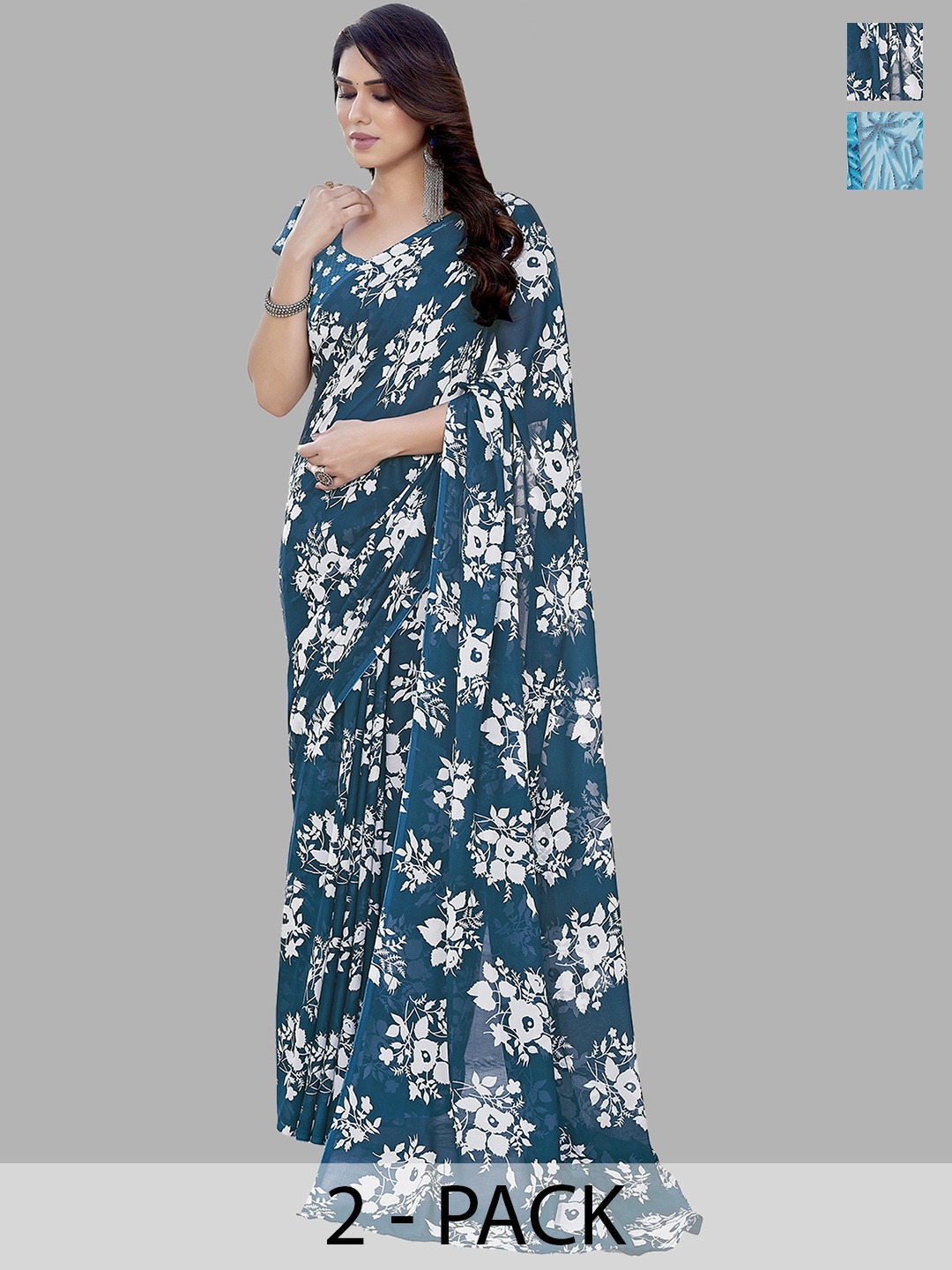 ANAND SAREES Floral Saree, Blue