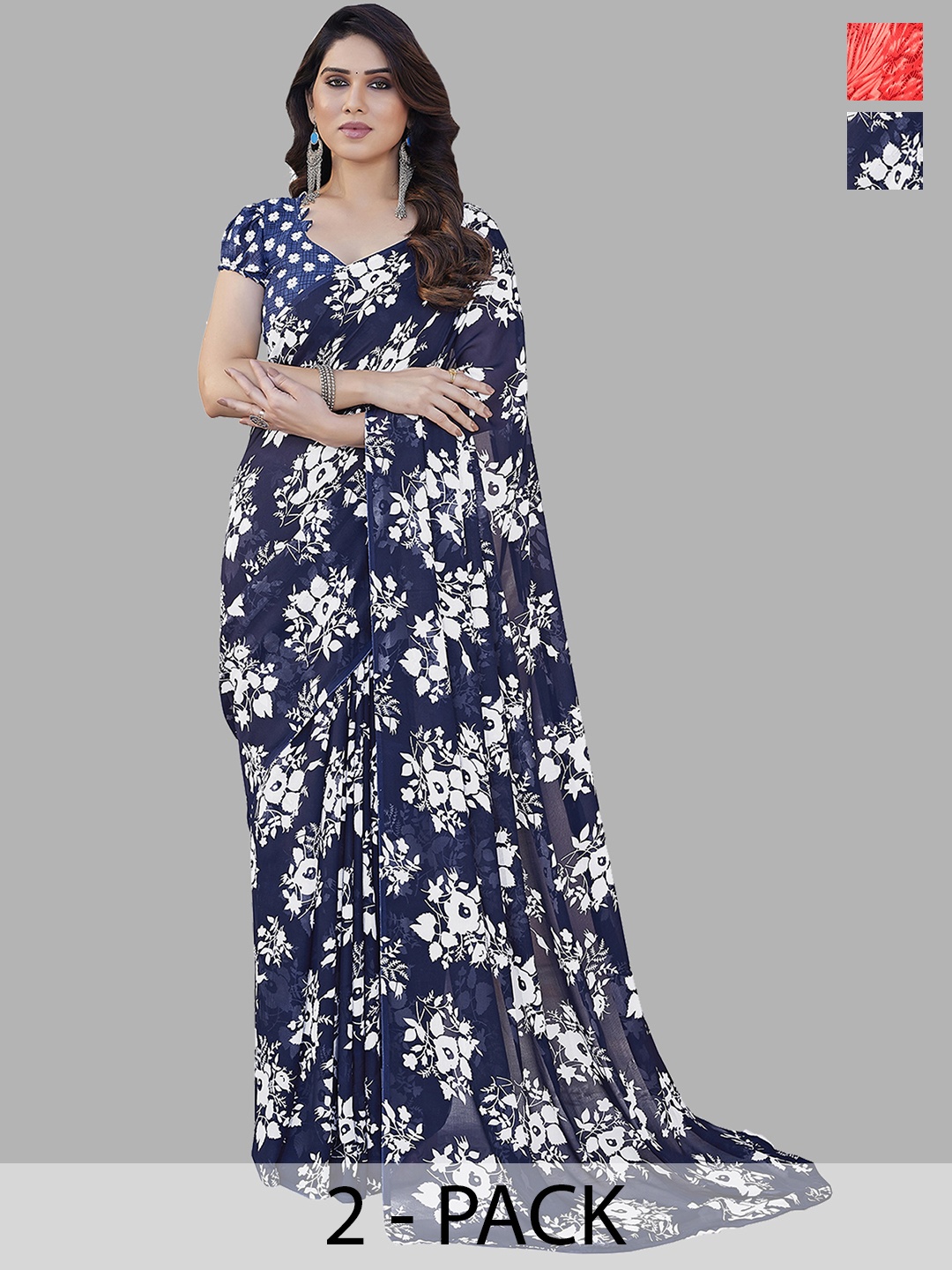ANAND SAREES Floral Saree, Navy blue