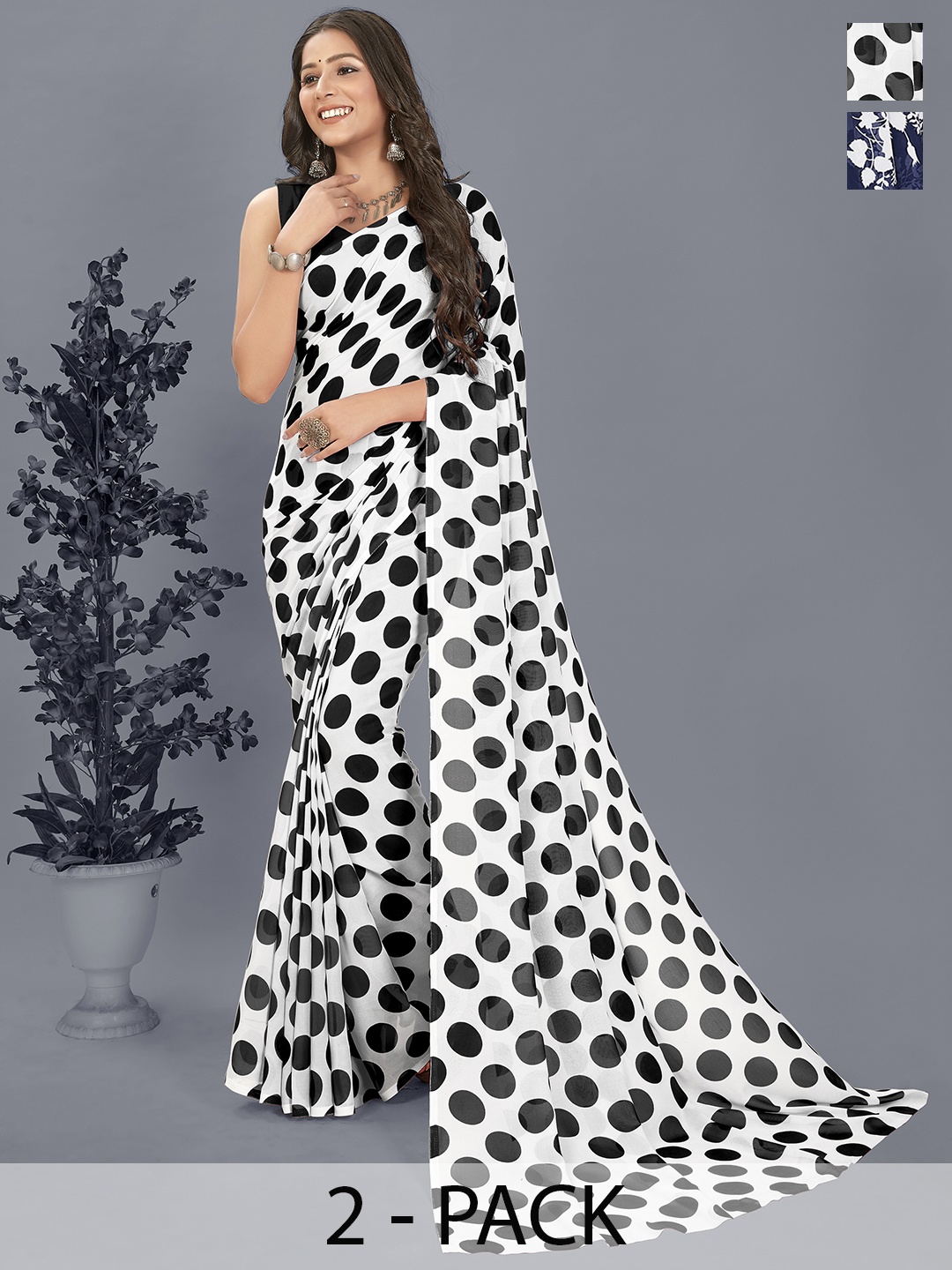 

ANAND SAREES Polka Dot Saree, White