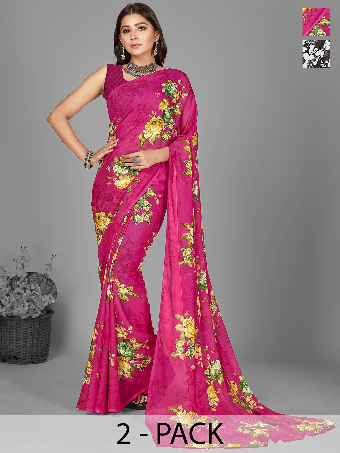 

ANAND SAREES Floral Poly Georgette Saree, Black
