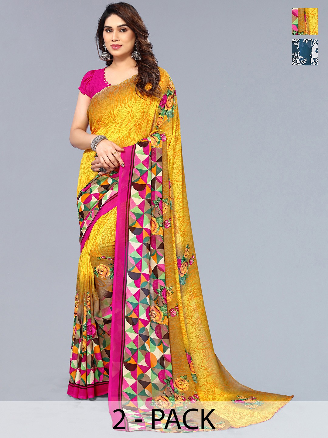

ANAND SAREES Floral Saree, Yellow