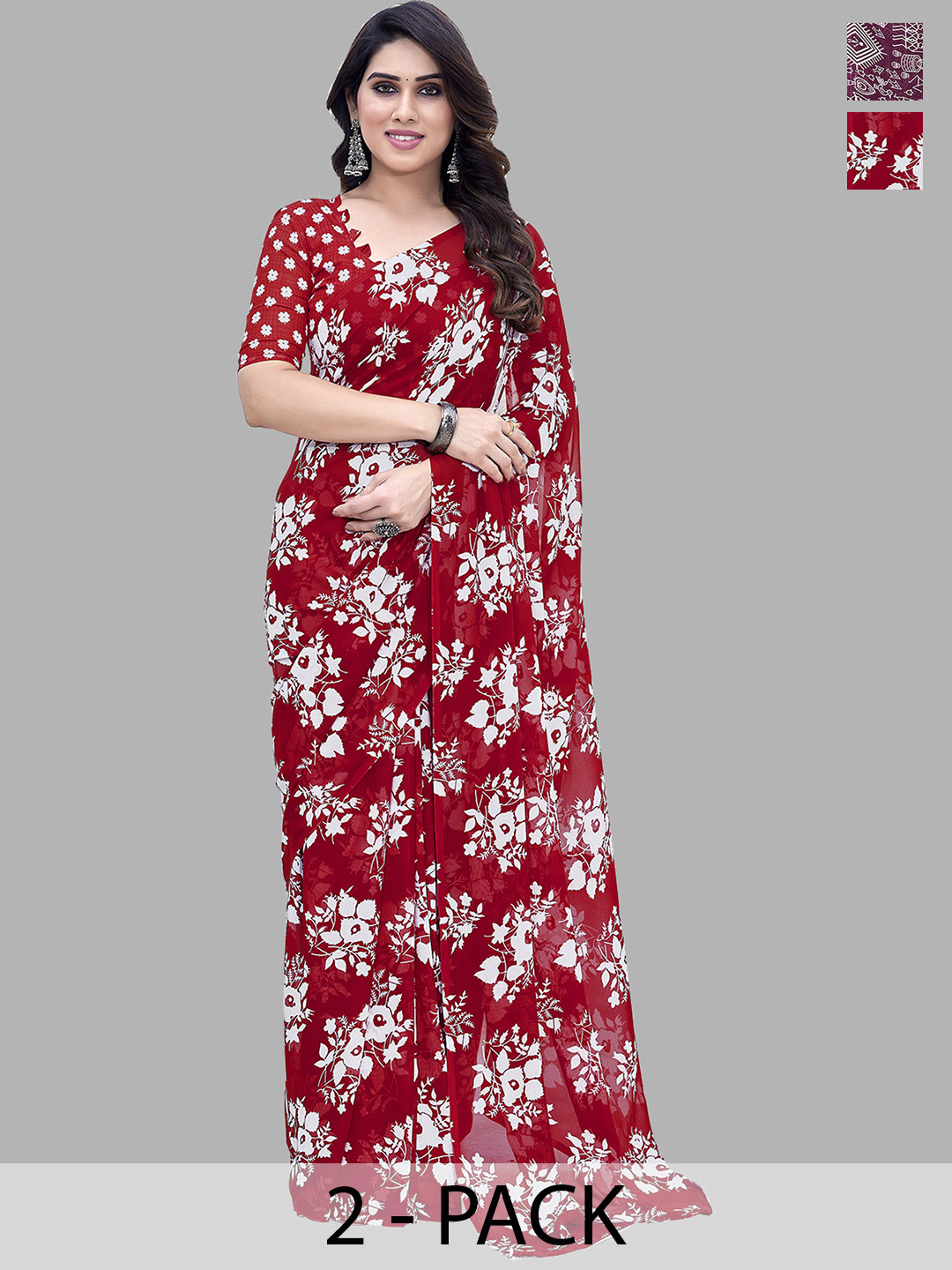 

ANAND SAREES Floral Saree, Red