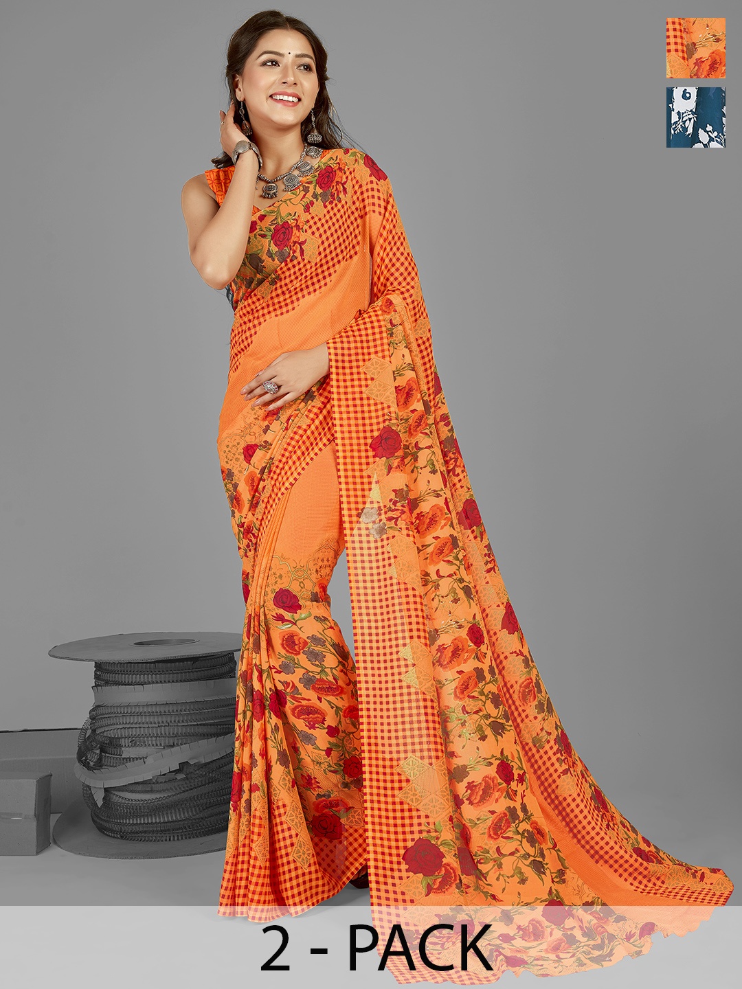 

ANAND SAREES Floral Poly Georgette Saree, Orange