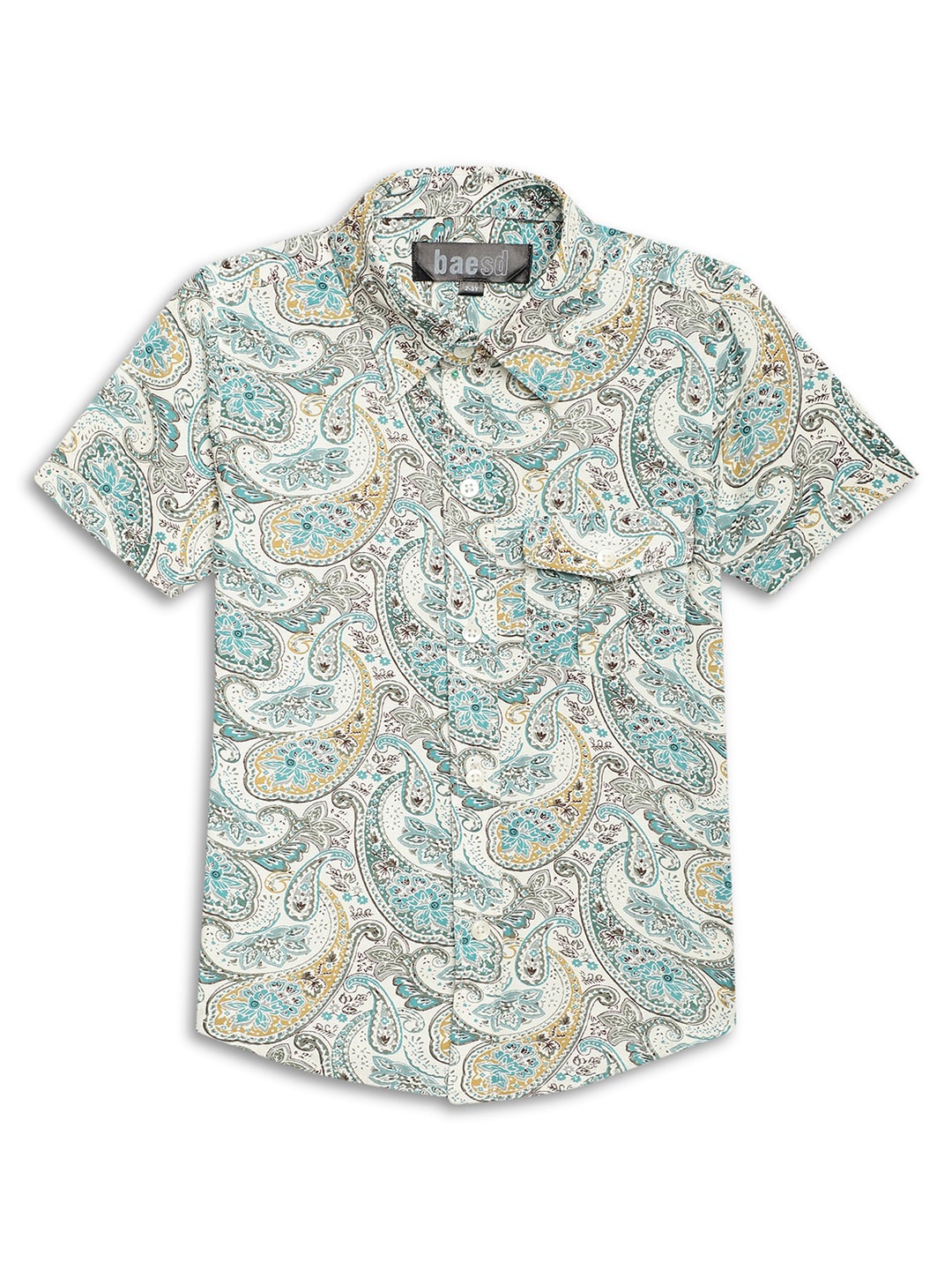 

BAESD Boys Ethnic Motifs Printed Spread Collar Pure Cotton Casual Shirt, Cream