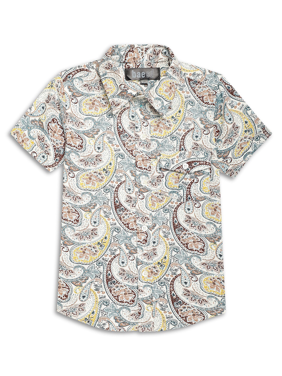 

BAESD Boys Ethnic Motifs Printed Spread Collar Pure Cotton Casual Shirt, Cream