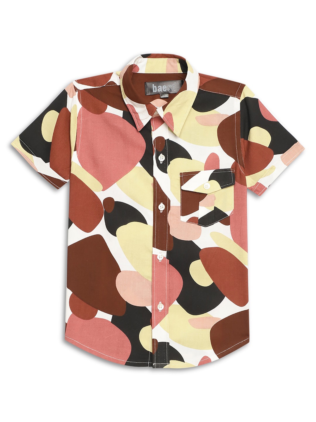 

BAESD Boys Abstract Printed Spread Collar Pure Cotton Casual Shirt, Cream