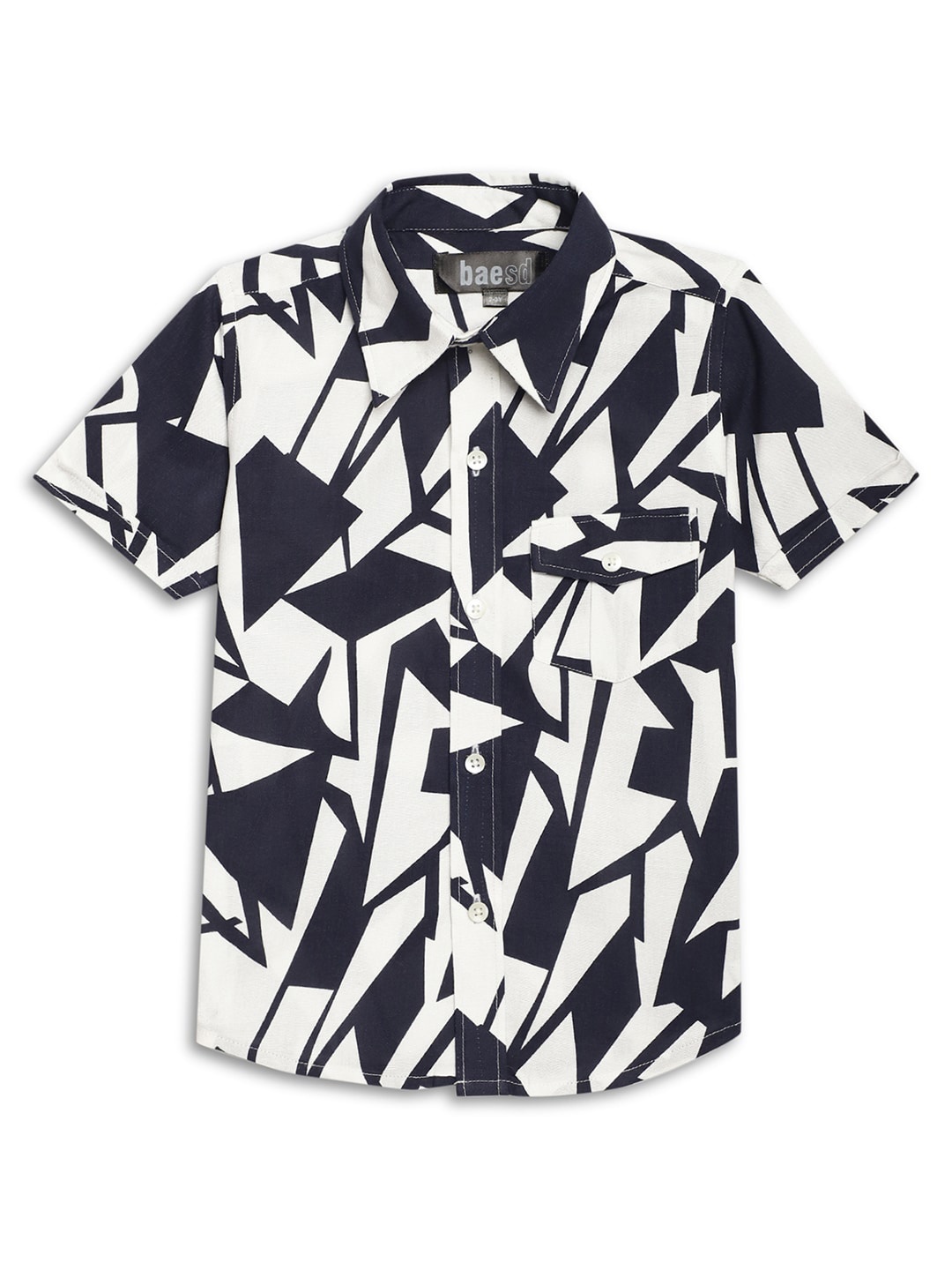 

BAESD Boys Abstract Printed Spread Collar Pure Cotton Casual Shirt, Navy blue