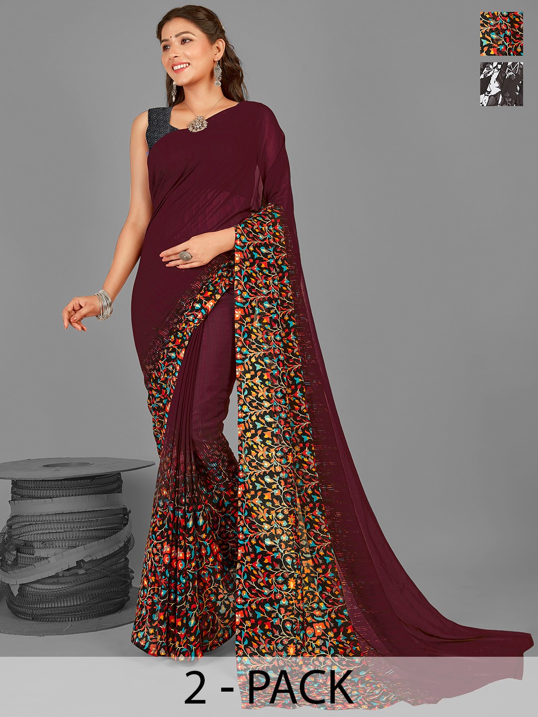 

ANAND SAREES Floral Saree, Brown