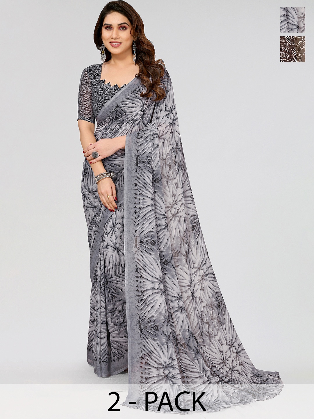 

ANAND SAREES Warli Printed Saree, Brown