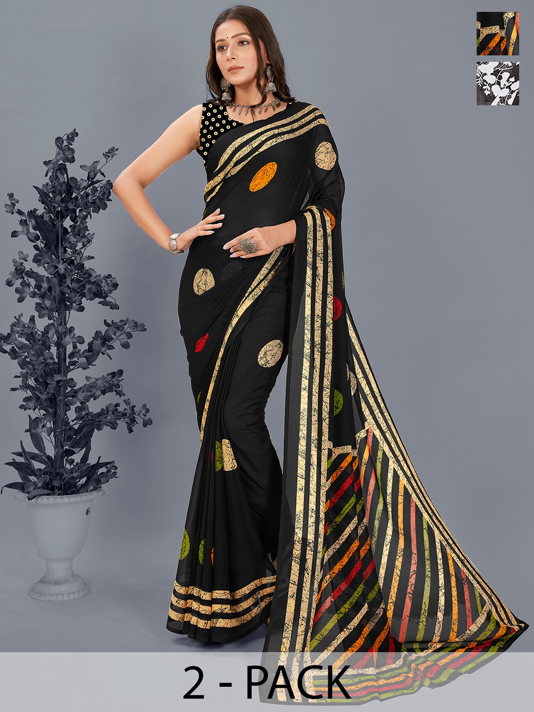 

ANAND SAREES Floral Saree, Black