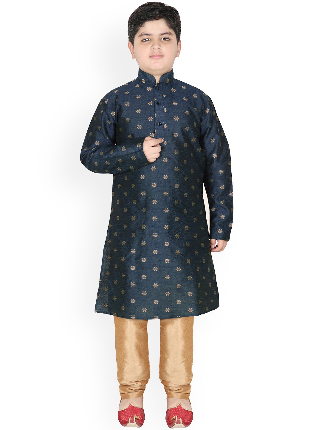 

SG YUVRAJ Boys Floral Woven Design Straight Kurta with Trousers, Navy blue