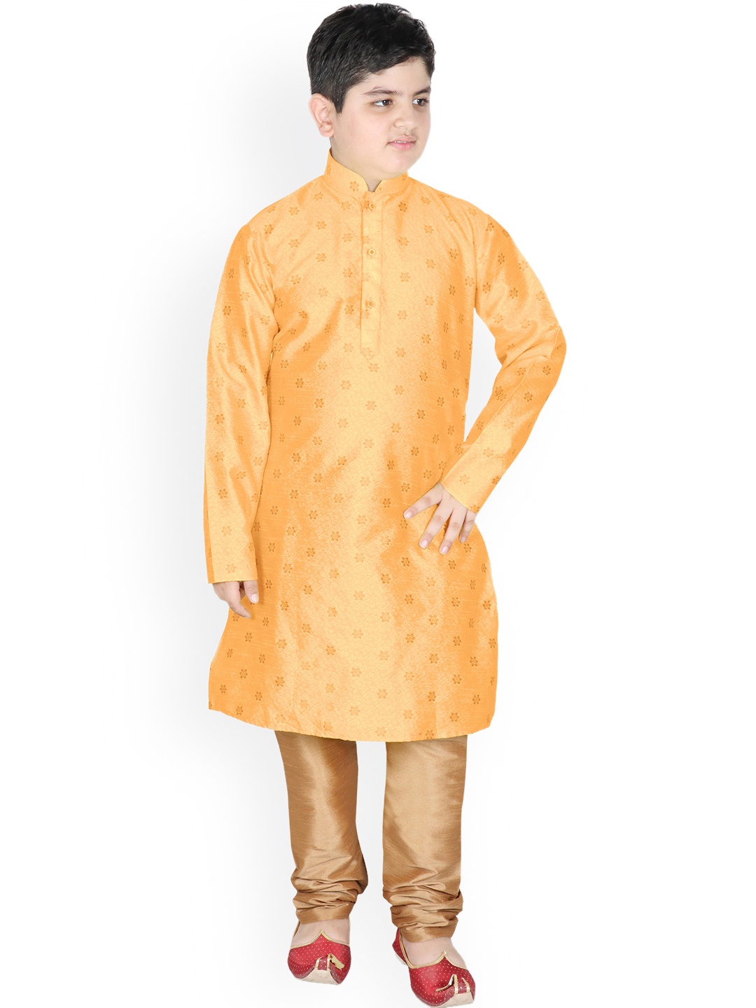 

SG YUVRAJ Boys Floral Woven Design Straight Kurta with Trousers, Orange