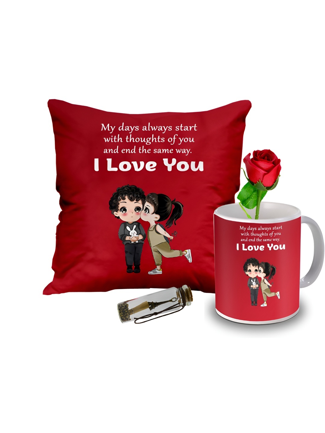 

ME & YOU Red & White 4 Pcs Printed Home Gift Set