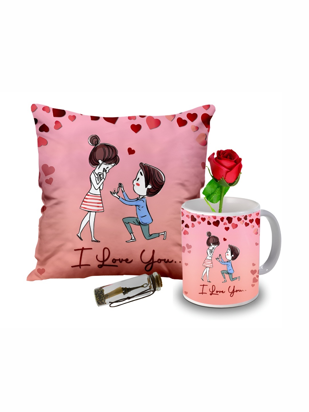 

ME & YOU Red & White 4 Pieces Ceramic Printed Home Gift Set, Pink