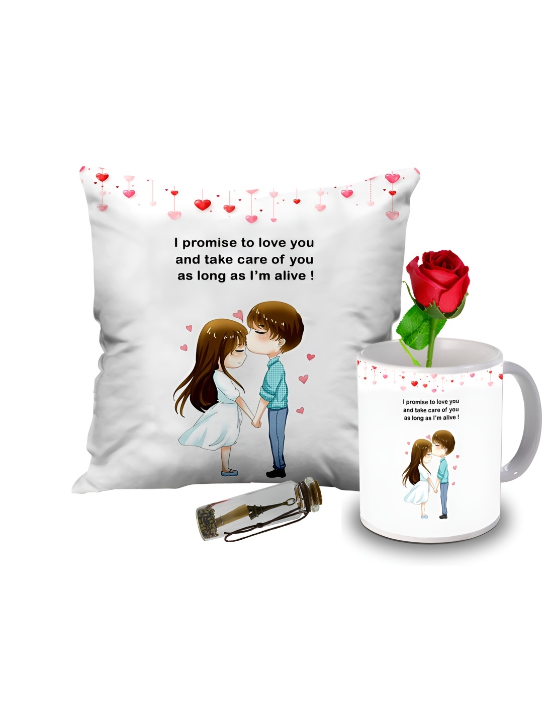 

ME & YOU White & Red Red & White Printed Cushion Mug Rose & Bottle Valentines Gift