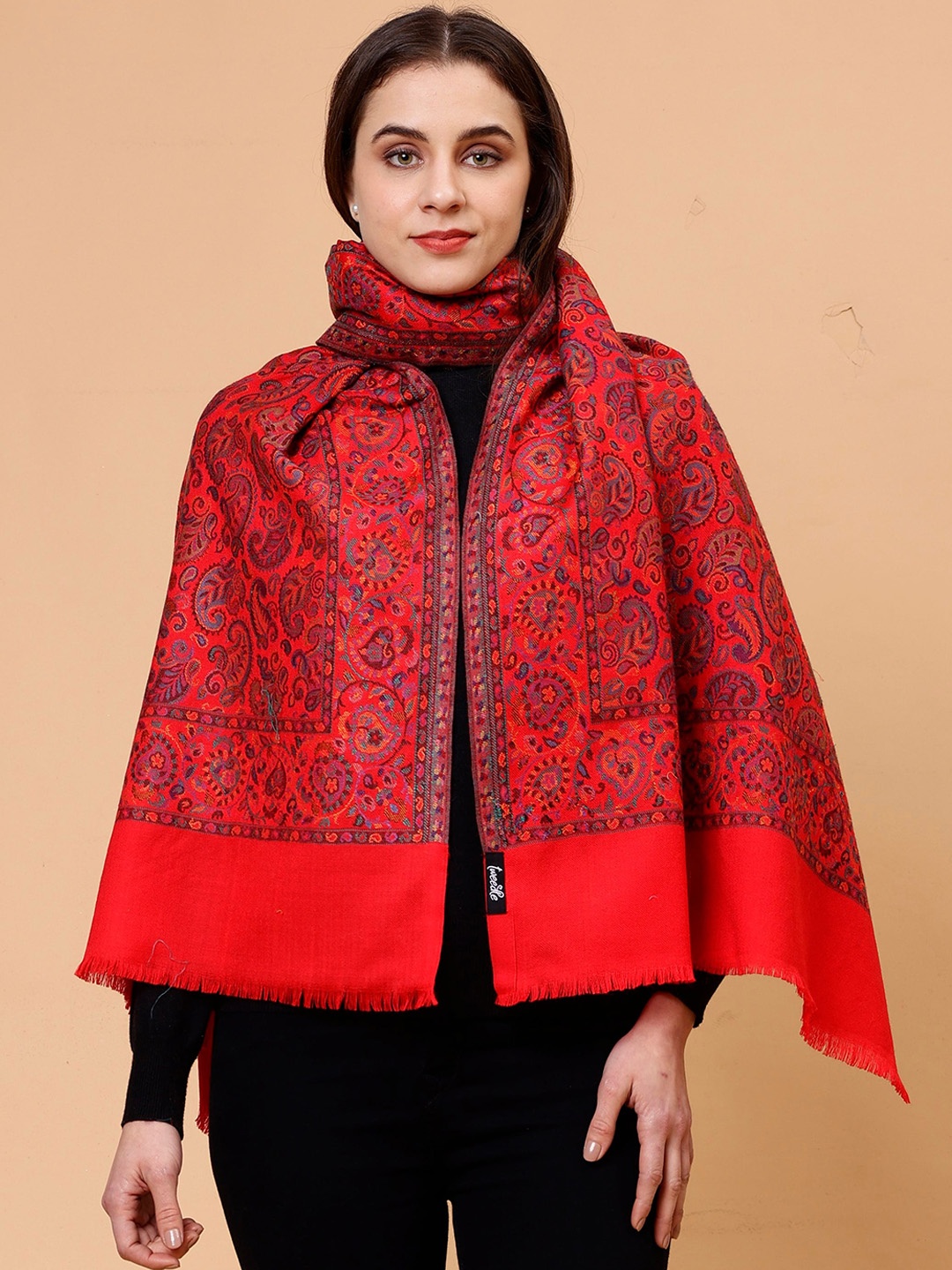 

Tweedle Floral Woven Design Wool Shawl, Red