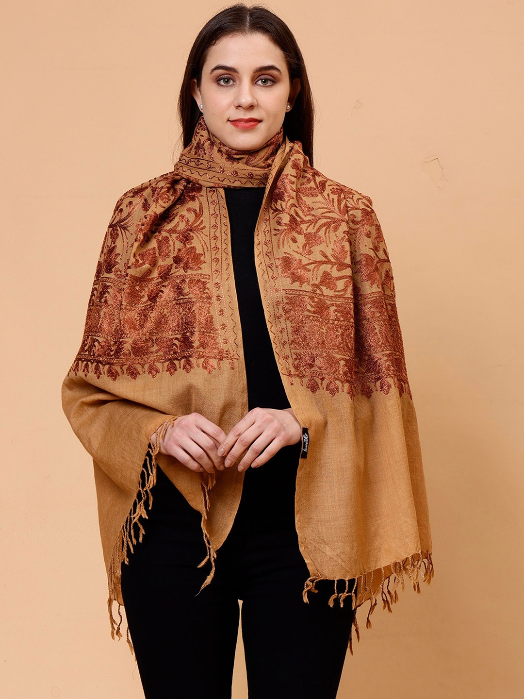 

Tweedle Women Floral Embroidered Shawl, Beige