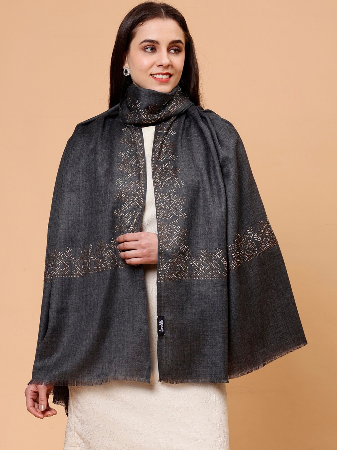 

Tweedle Paisley Embellished Shawl, Black