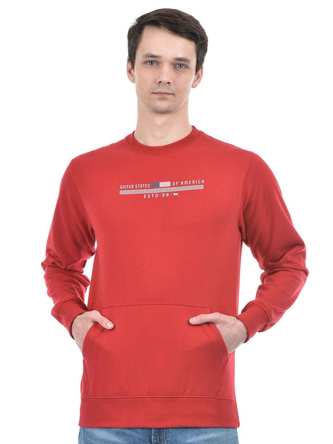 

Lawman pg3 Typography Printed Round Neck Pullover Sweatshirt, Red