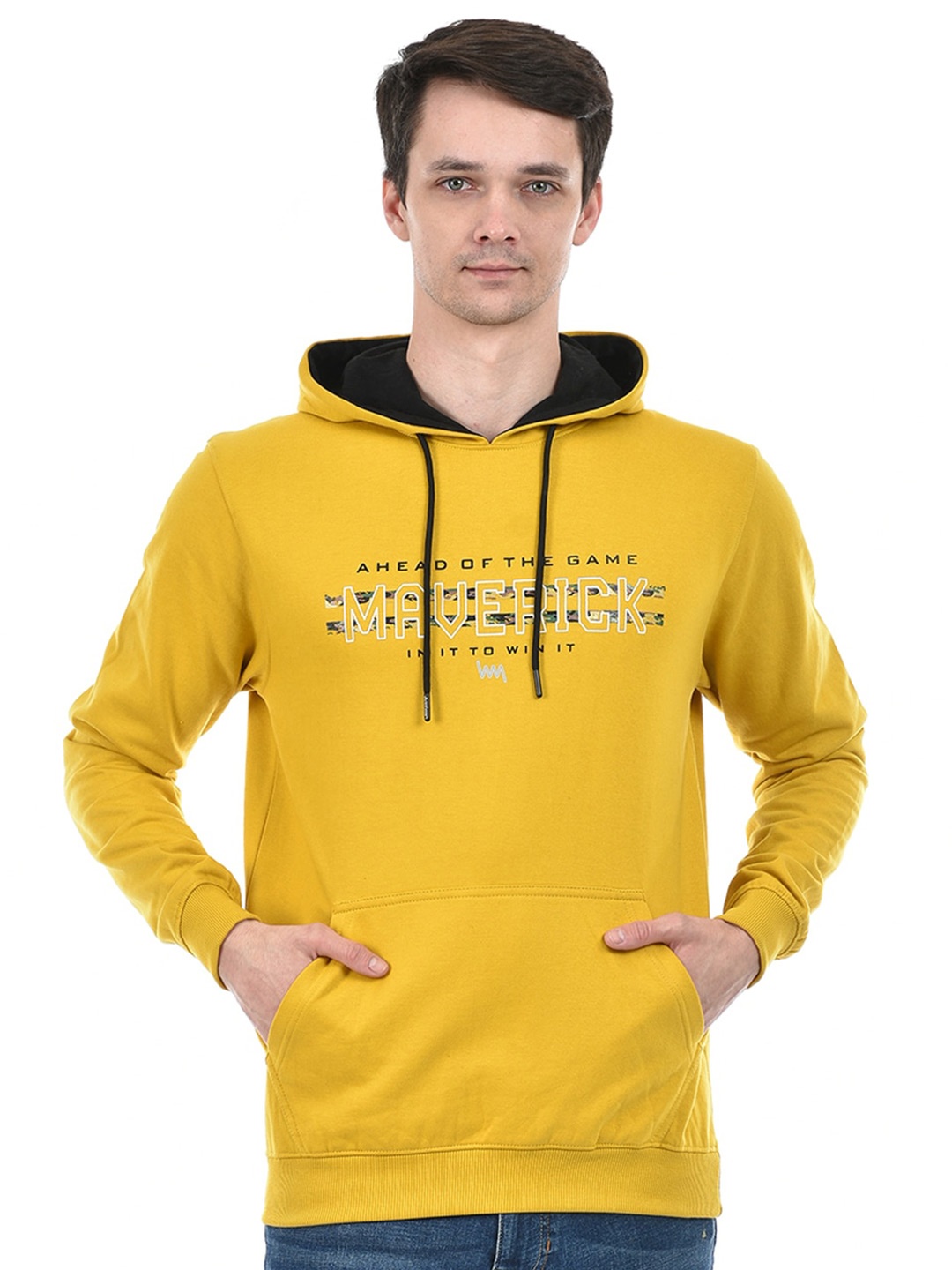 

Lawman pg3 Typography Printed Hooded Pullover Sweatshirt, Yellow