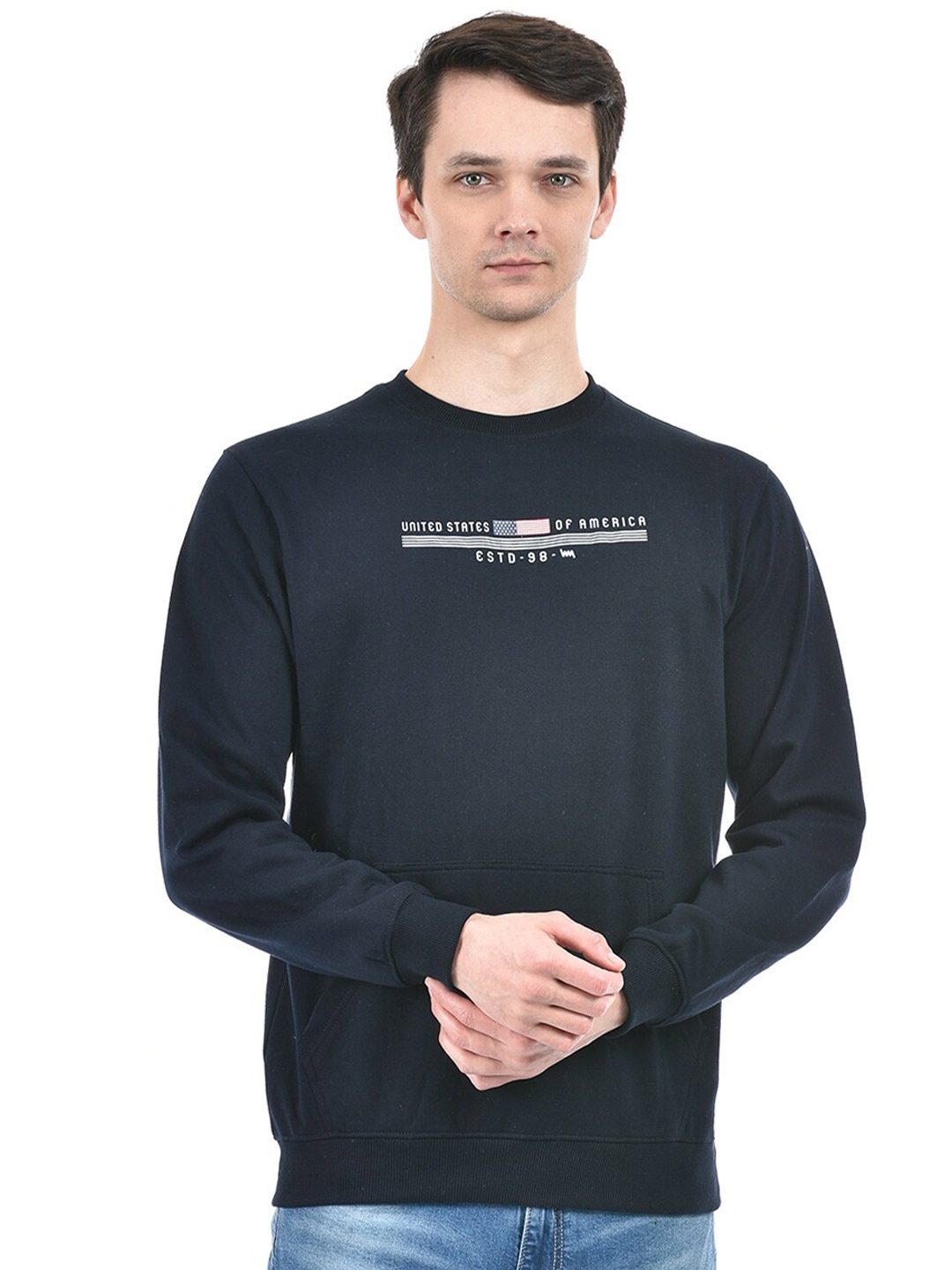 

Lawman pg3 Typography Printed Round Neck Pullover Sweatshirt, Navy blue