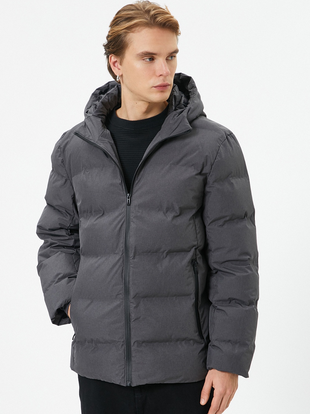 Koton Hooded Puffer Jacket, Charcoal