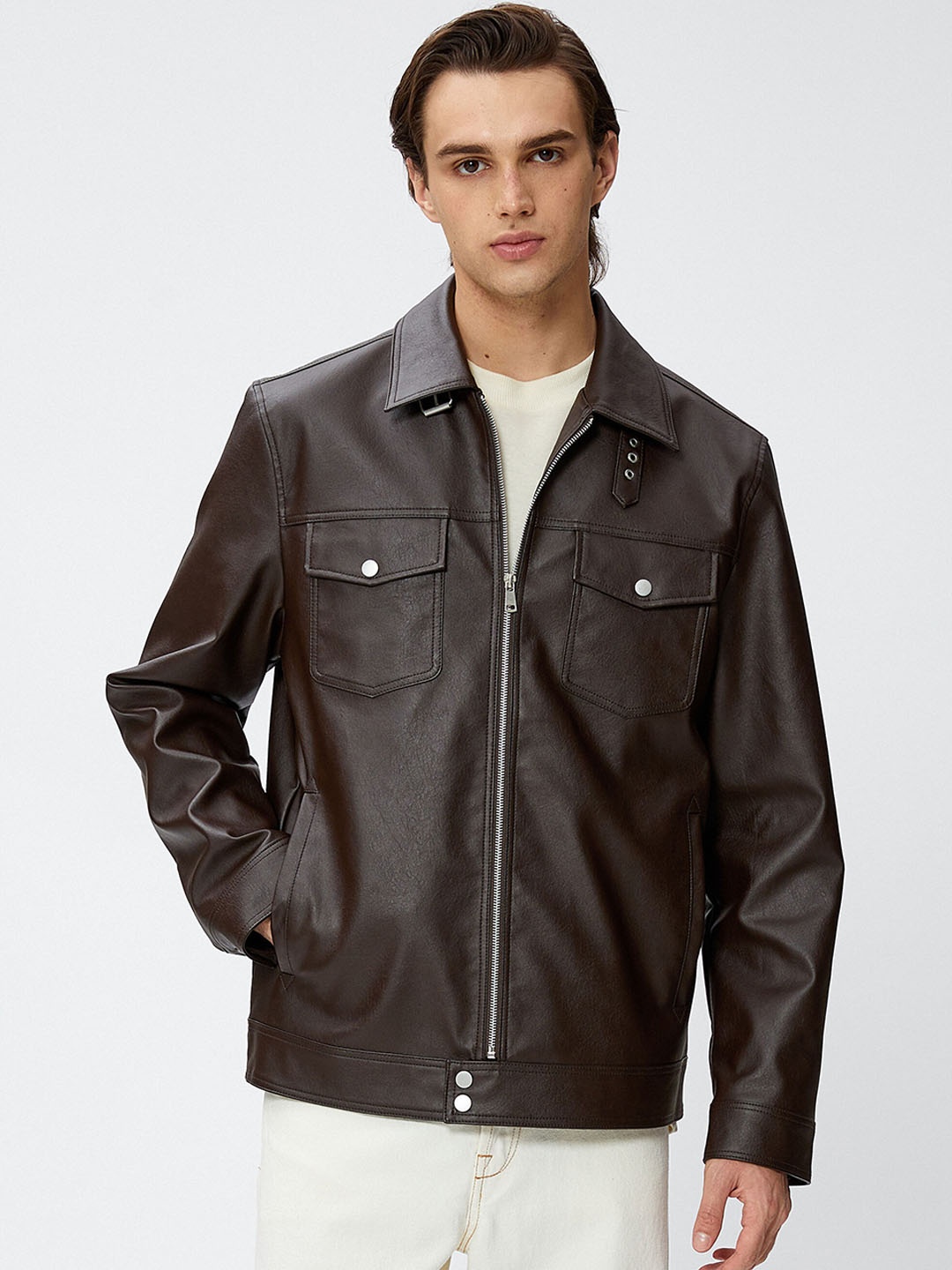 

Koton Spread Collar Biker Jacket, Brown