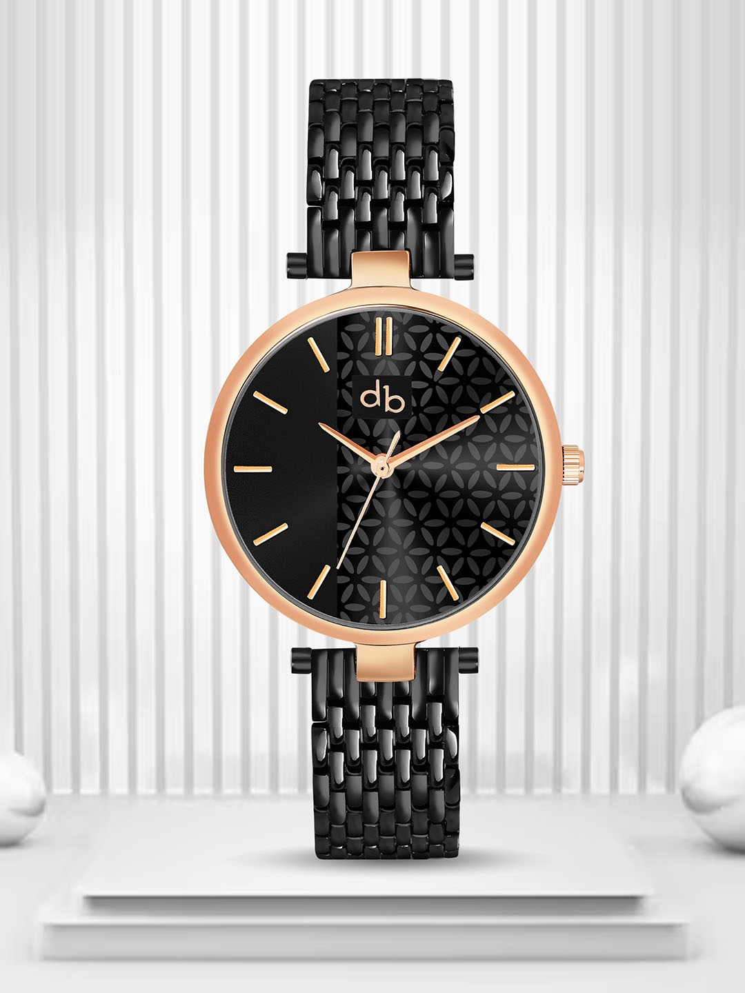 

DressBerry Women Black Brass Printed Dial & Stainless Steel Analogue Watch DB-020-Rose, Rose gold