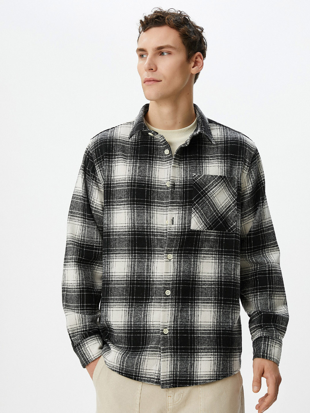 

Koton Tartan Checks Spread Collar Opaque Checked Casual Shirt, Black