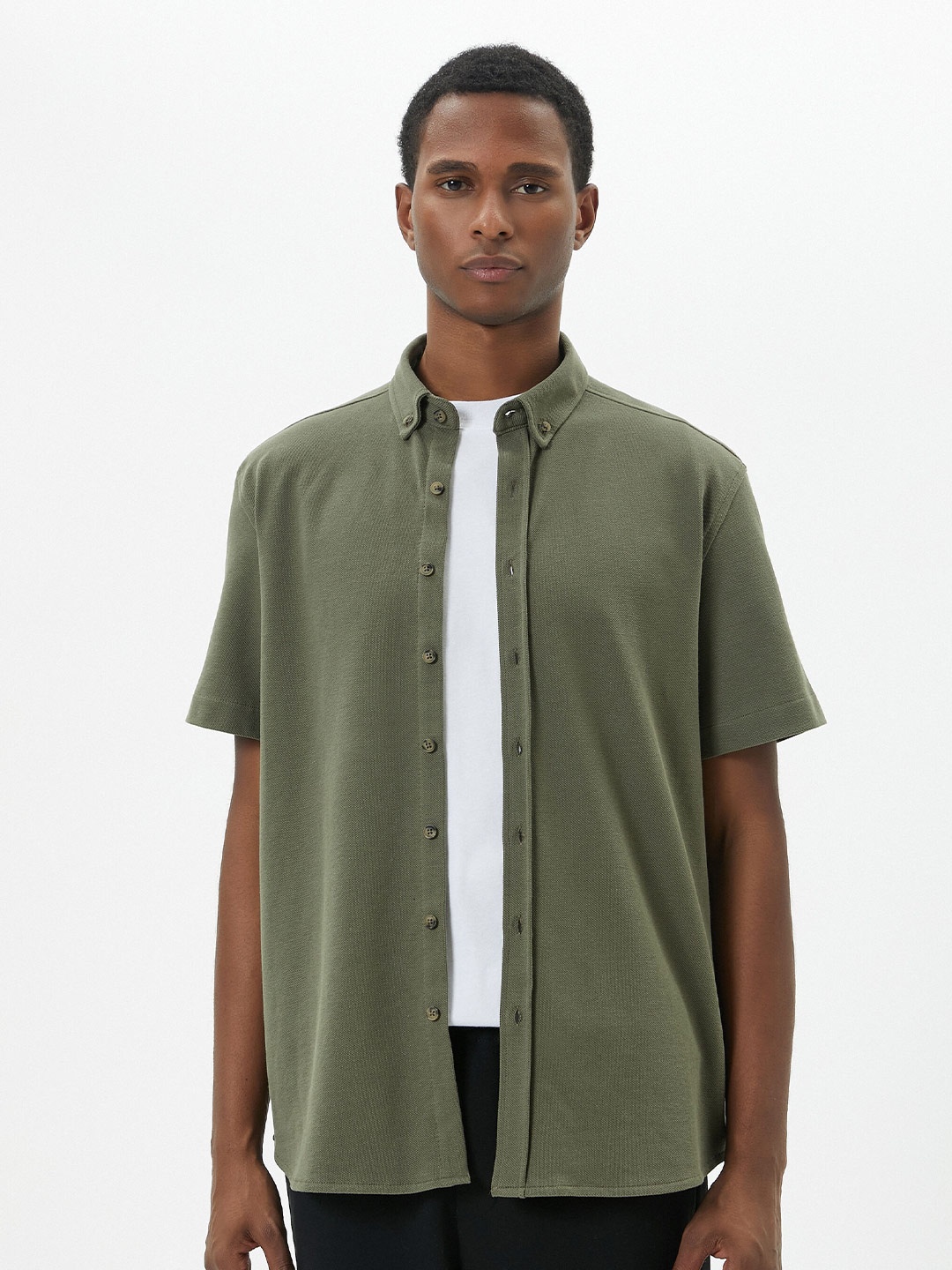 

Koton Button-Down Collar Pure Cotton Casual Shirt, Khaki