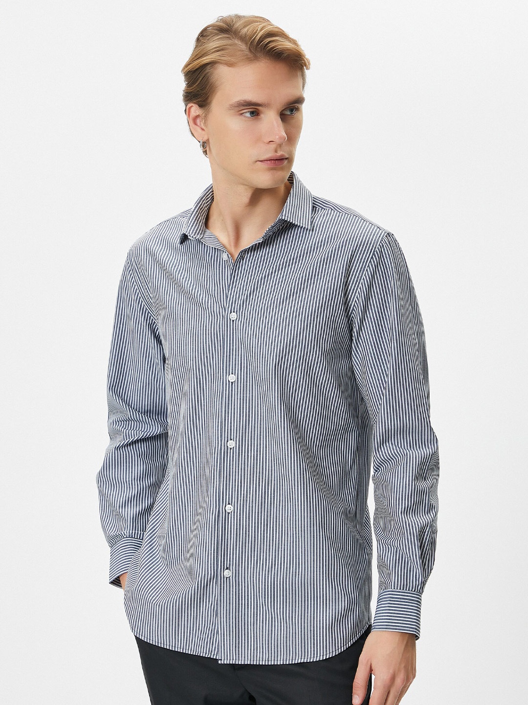 

Koton Spread Collar Striped Casual Shirt, Blue