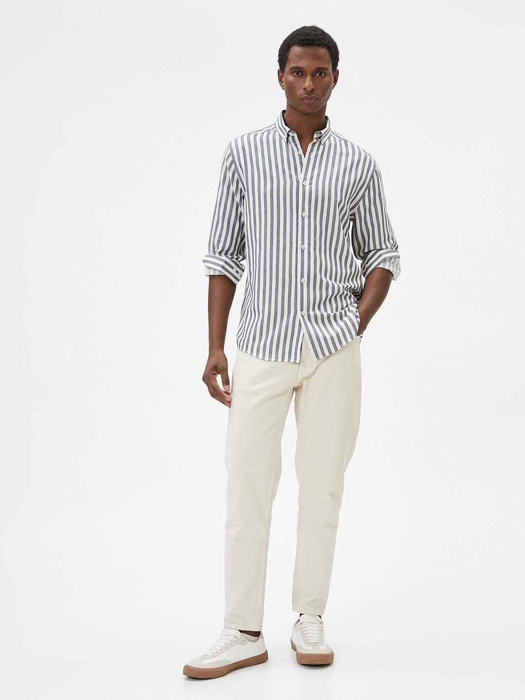 

Koton Striped Button-Down Collar Casual Shirt, Blue