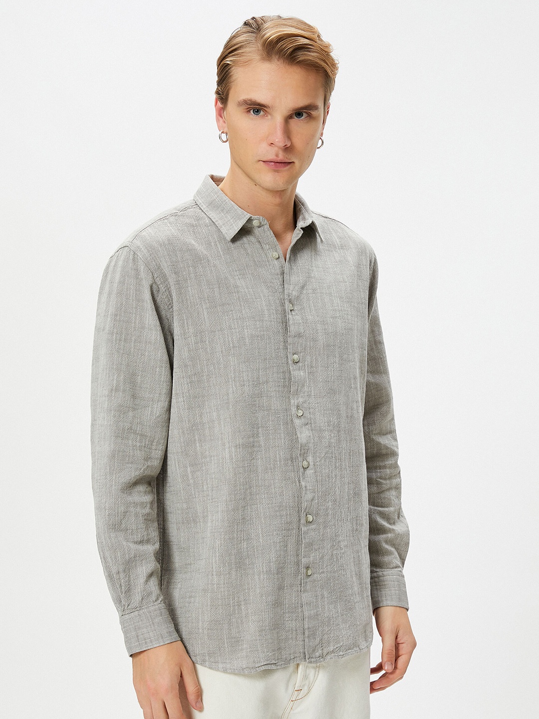 

Koton Spread Collar Pure Cotton Casual Shirt, Grey