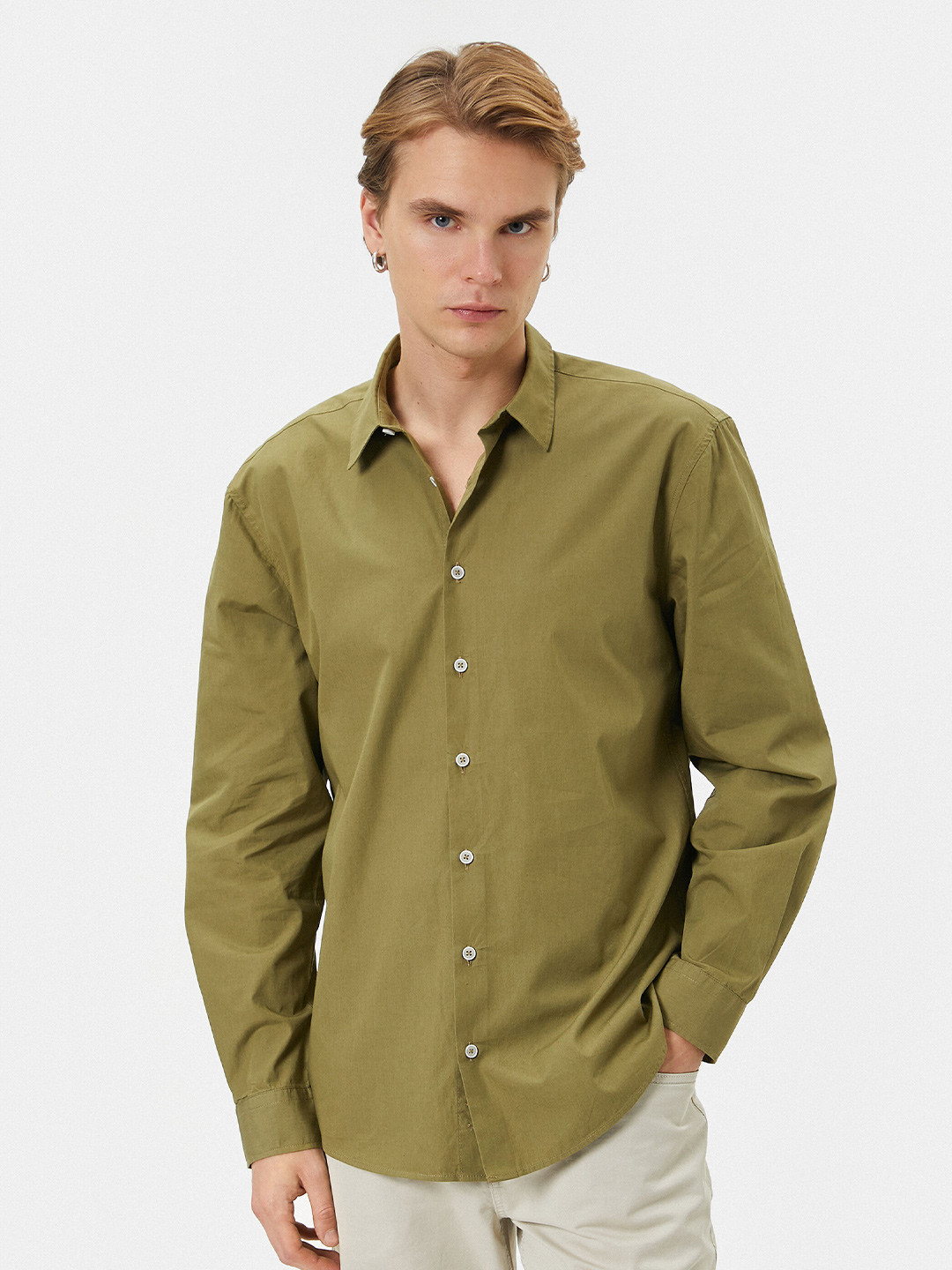 

Koton Spread Collar Long Sleeves Cotton Casual Shirt, Green