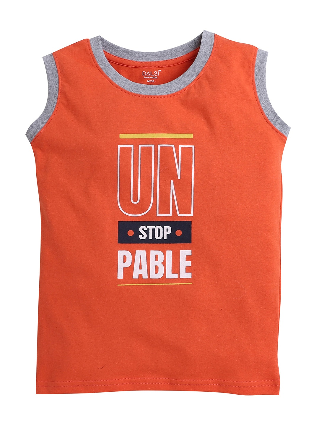 

BAESD Boys Typography Printed Sleeveless Cotton Regular T-shirt, Orange