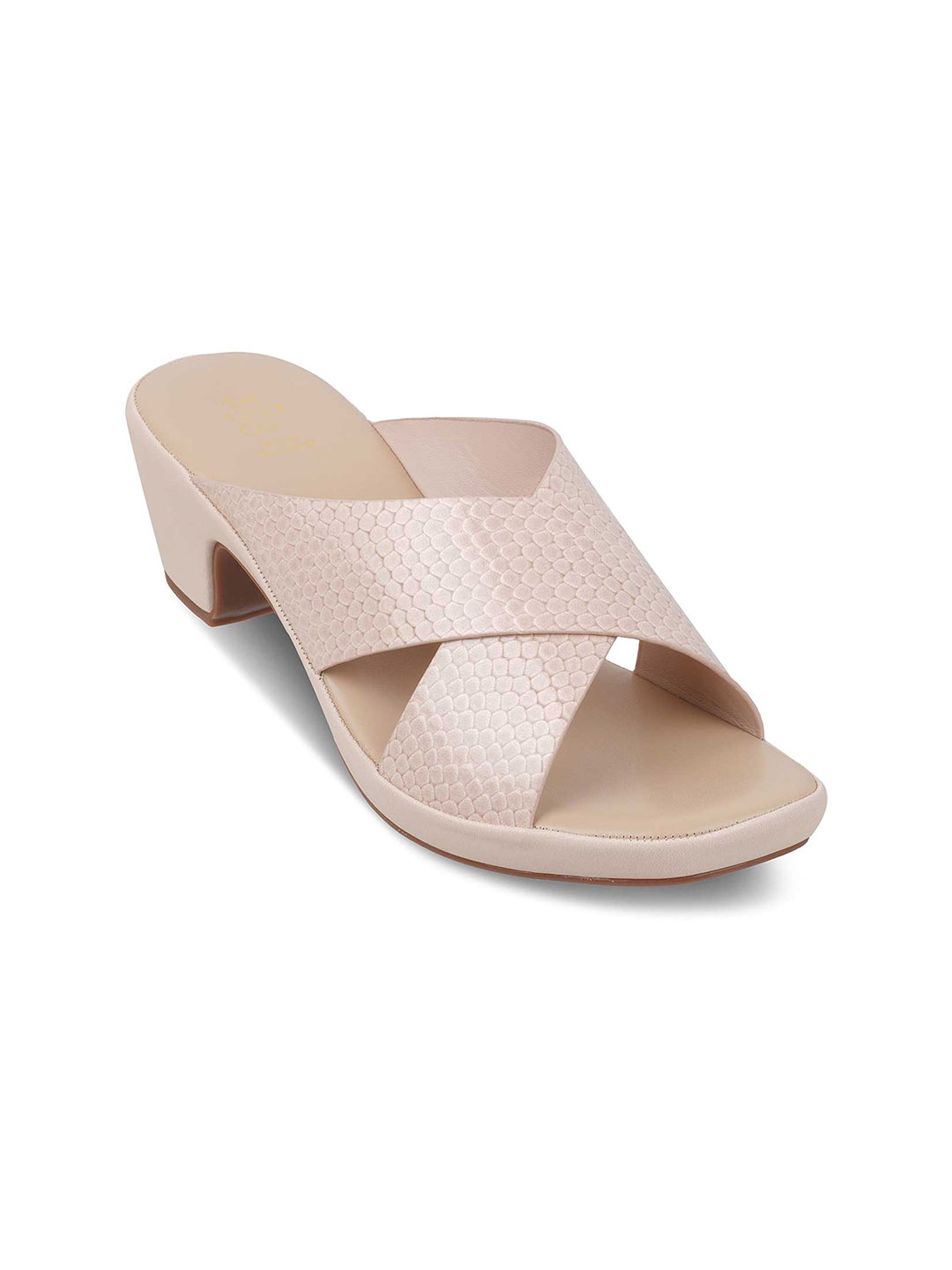 

Tresmode Textured Open Toe Block Heels, Beige