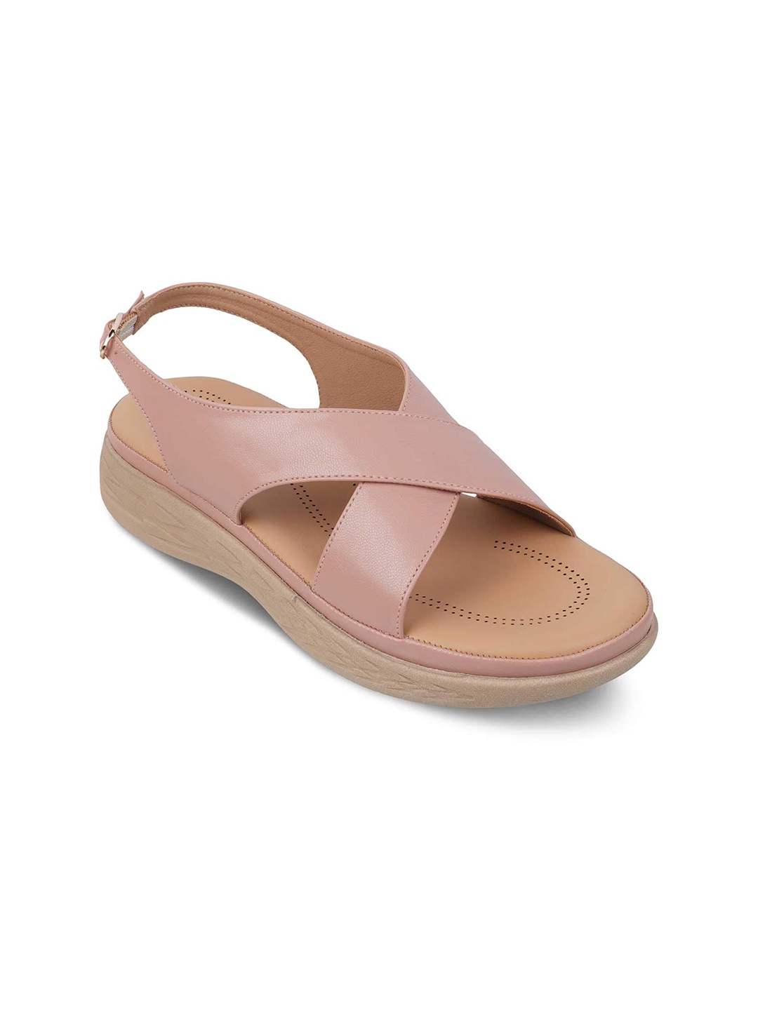 

Tresmode Cross Strap Textured Backstrap Comfort Heels, Pink