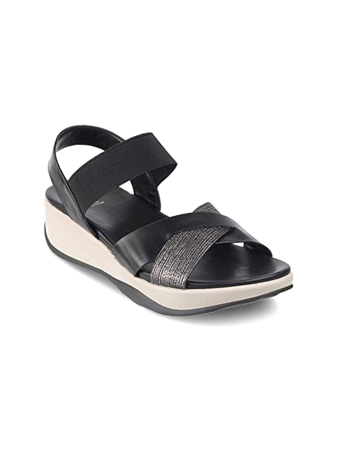 

Tresmode Cross Strap Textured Backstrap Open Toe Comfort Heels, Black