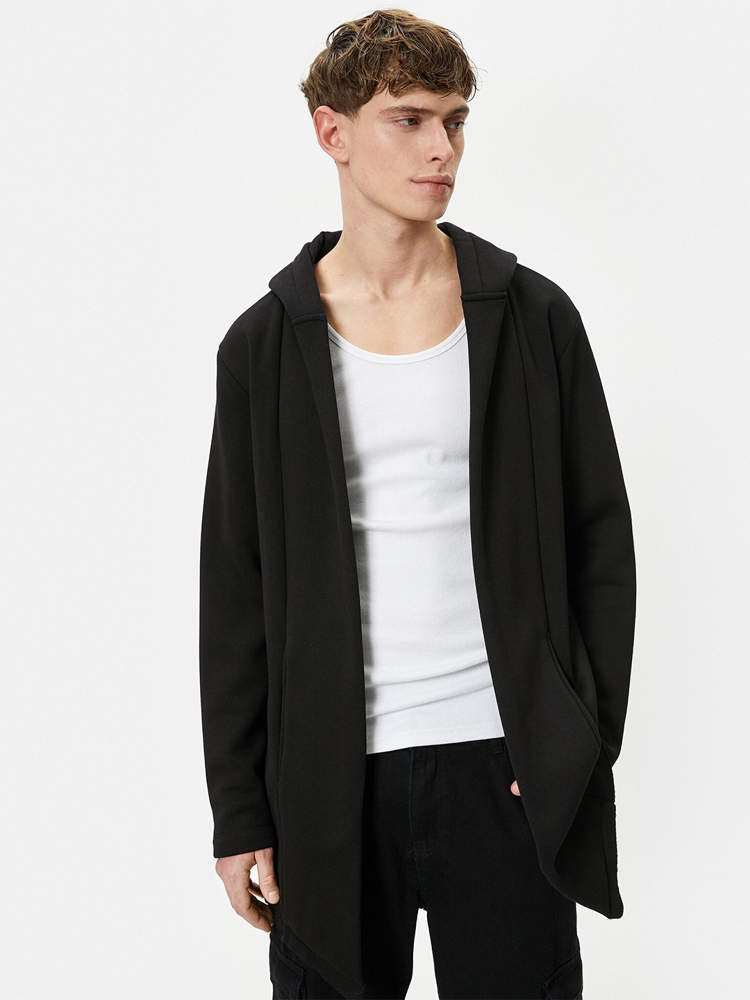 

Koton Hood Straight Longline Cotton Cardigan Sweater, Black