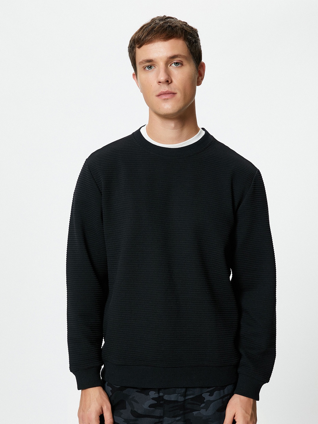 

Koton Striped Straight Round Neck Pullover Sweater, Black